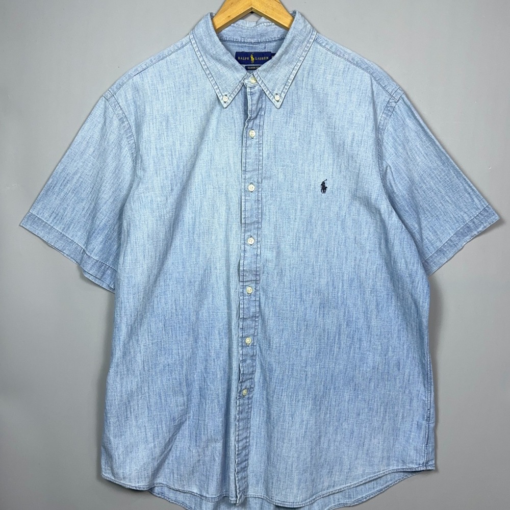 Ralph Lauren Classic Fit Shirt Mens Size XXL Chambray Blue Preppy